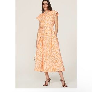 Derek Lam Orange Zebra Print Midi Dress